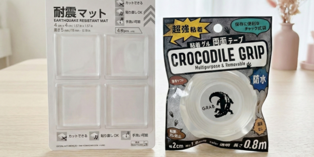 ダイソーのム粘着ゲル両面テープ & 耐震マット